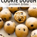 These easy to make protein bites are made from just 6 basic ingredients and taste just like cookie dough. Perfect on-the-go or pre-workout snack! Recipe on runlifteatrepeat.com #glutenfree #snack #healthy #protein #cookiedough