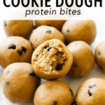 These easy to make protein bites are made from just 6 basic ingredients and taste just like cookie dough. Perfect on-the-go or pre-workout snack! Recipe on runlifteatrepeat.com #glutenfree #snack #healthy #protein #cookiedough