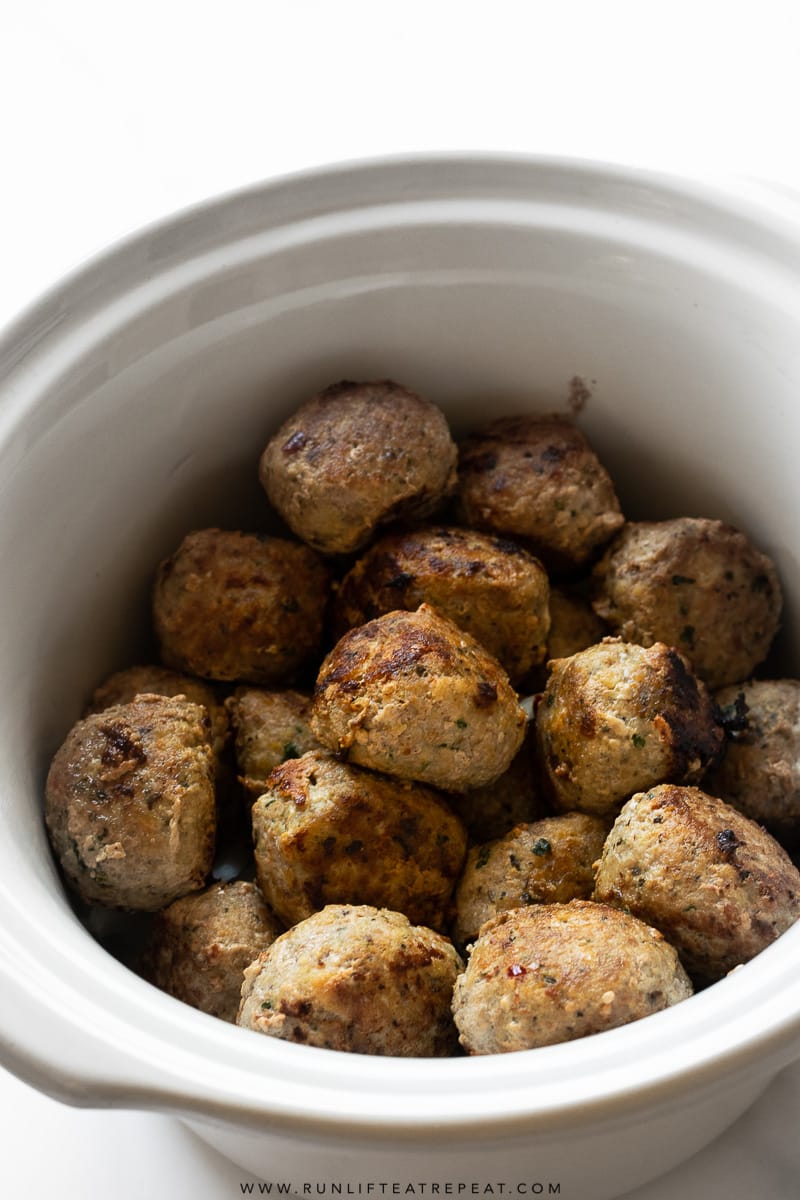 This slow cooker turkey meatball recipe is homemade, satisfying, and hardly any work. They're packed with flavor, incredibly tender, and keep perfectly for lunches during the week! Pair them with a salad, on top of spaghetti, stuffed inside a roll topped with provolone cheese, or with a side of garlic bread. No matter the way, these are my favorite!