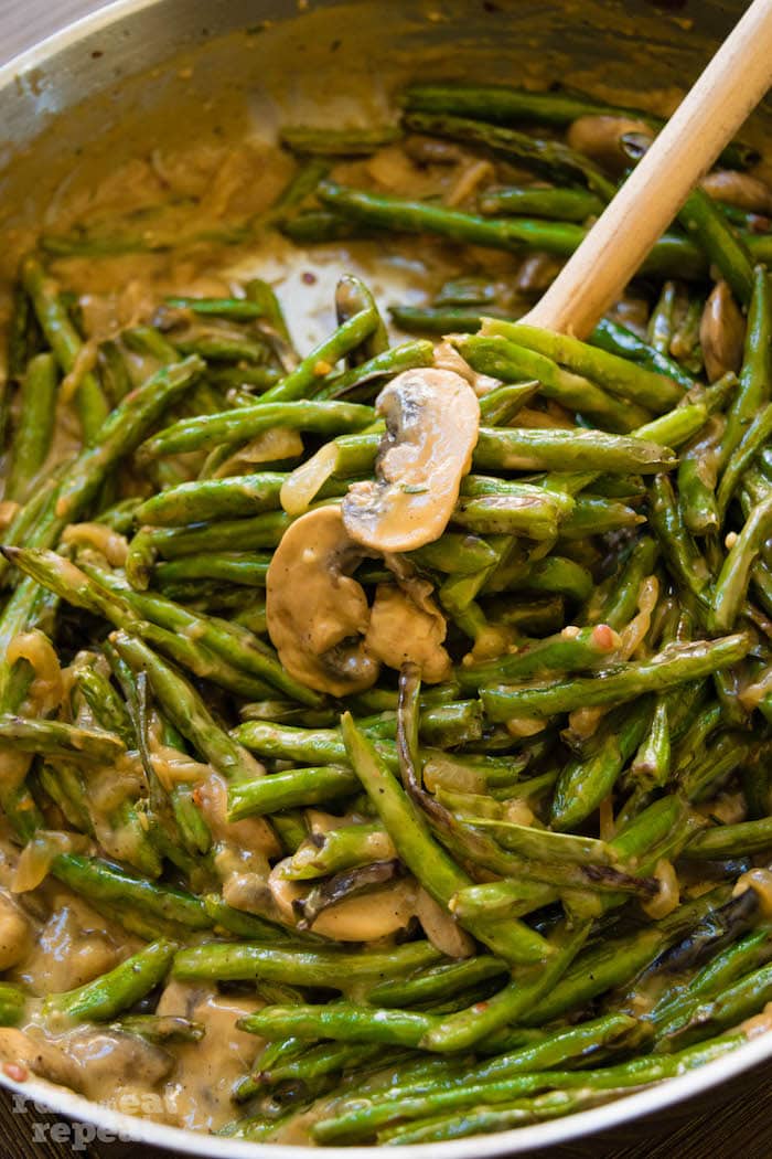 Healthy Roasted Creamy Green Bean Casserole - Run Lift Eat Repeat