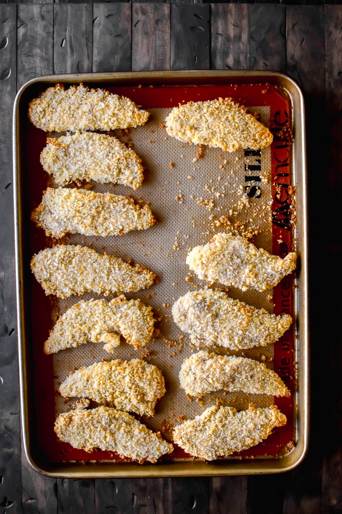 Extra crispy chicken fingers that are baked, not fried and incredibly simple!