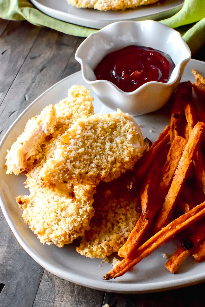 Extra crispy chicken fingers that are baked, not fried and incredibly simple!