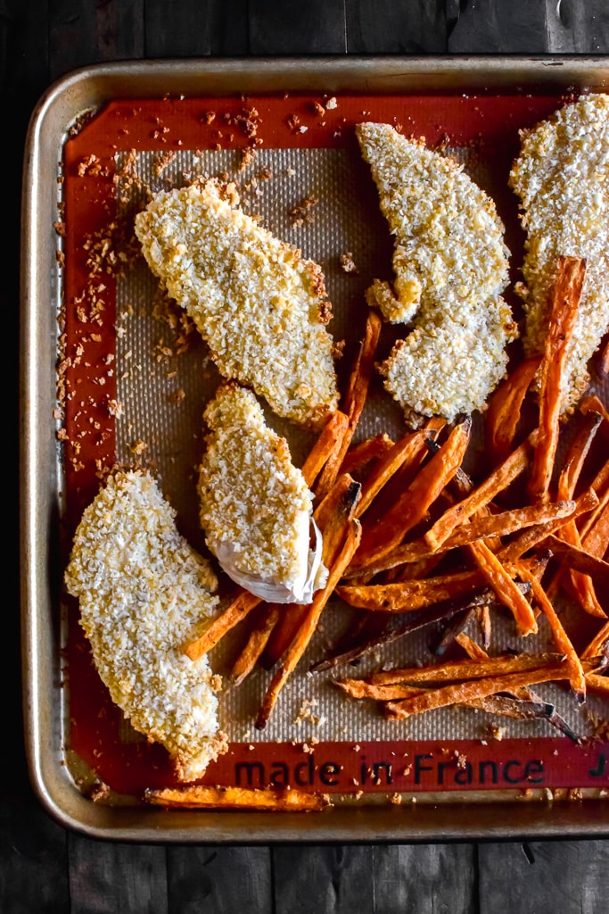 Extra crispy chicken fingers that are baked, not fried and incredibly simple!