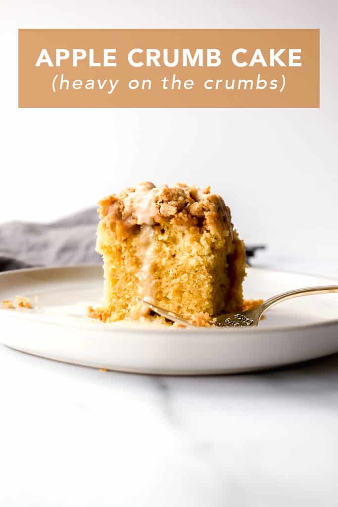  A soft, tender, easy-to-make crumb cake, topped with cinnamon apples and heavy on the crumbs! Get the recipe at runlifteatrepeat.com!