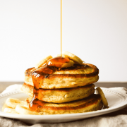 These fluffy and light gluten-free pancakes are super filling and packed with fresh bananas!