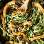 This creamy green bean casserole is made completely from scratch — it's the side dish that your guests will rave about! Find the recipe at runlifteatrepeat.com #casserole #greenbean #recipe #thanksgiving #holiday #dairyfree