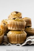 You won't miss the butter, oil or sugar in these easy-to-make flavorful banana muffins, trust me! Recipe on runlifteatrepeat.com.