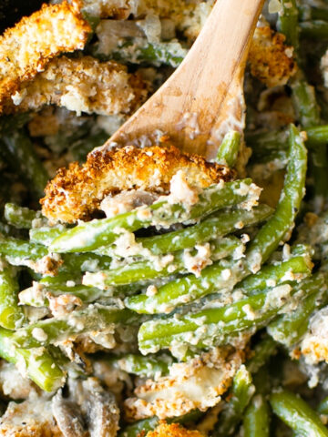 This creamy green bean casserole is made completely from scratch — it's the side dish that your guests will rave about!