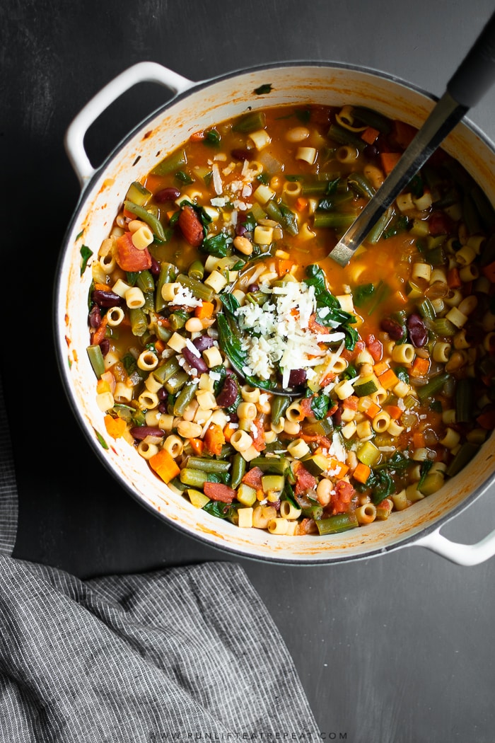 This minestrone soup is a favorite for obvious reasons. It's hearty, filled with tons of vegetables, and packed with flavor. It's the soup recipe that you'll make again and again! 