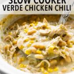 This slow cooker verde chicken chili is homemade, full of flavor, satisfying, and easy to make. Add all the ingredients to the slow cooker and dinner is done when you get home! Get creative with your toppings or use what you have on hand!