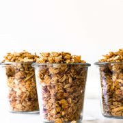 Slightly sweet, healthy, wholesome, feel-good vanilla almond granola. Ditch the store-bought, homemade granola is easier than you think using pantry ingredients!