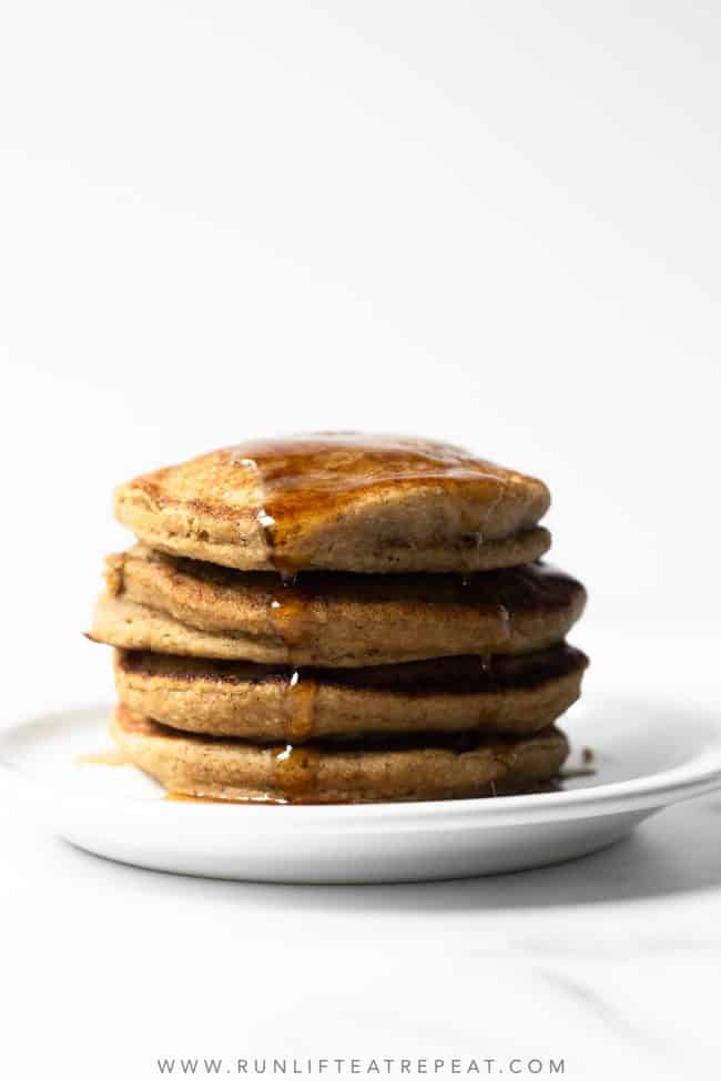 Start your mornings right with these banana oat pancakes. Made with ingredients in most kitchens and in a blender. The flavor and texture is out of this world!