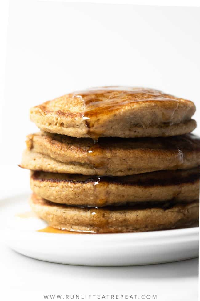 Start your mornings right with these banana oat pancakes. Made with ingredients in most kitchens and in a blender. The flavor and texture is out of this world!