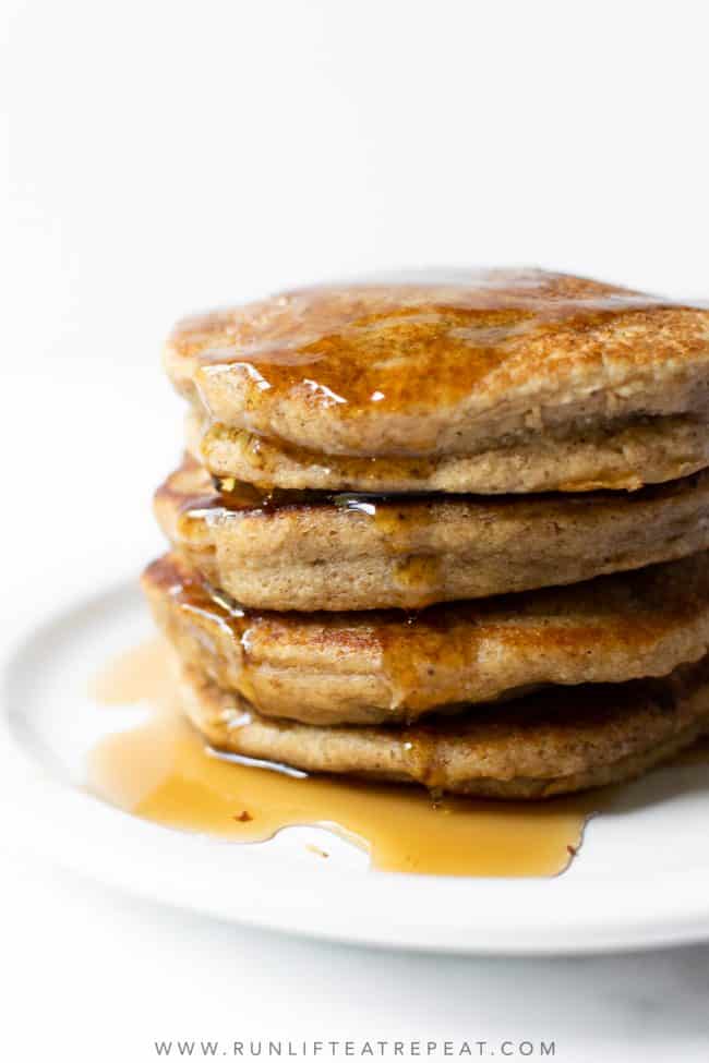 Start your mornings right with these banana oat pancakes. Made with ingredients in most kitchens and in a blender. The flavor and texture is out of this world!