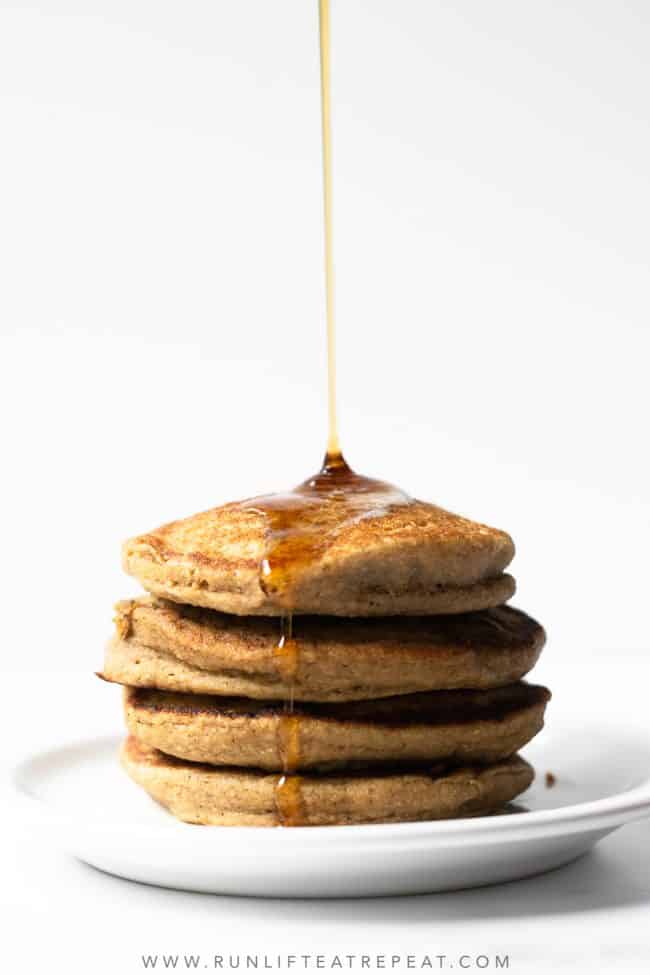 Start your mornings right with these banana oat pancakes. Made with ingredients in most kitchens and in a blender. The flavor and texture is out of this world!