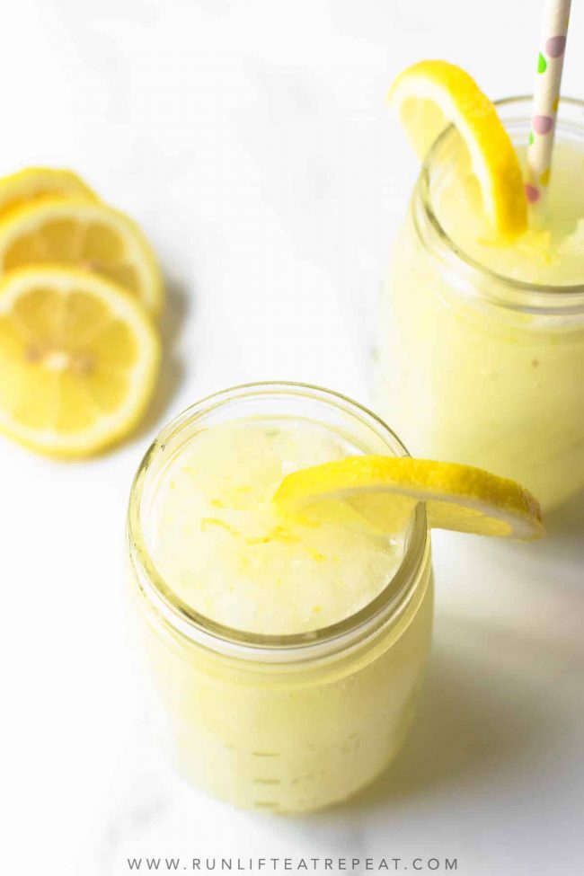 Cold and refreshing, this 5 ingredient frozen lemonade pairs perfectly with a warm sunny day! 