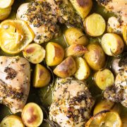 This easy lemon rosemary chicken and potatoes takes two basic dinner ingredients to the next level— all in one pan and on the table in 40 minutes!
