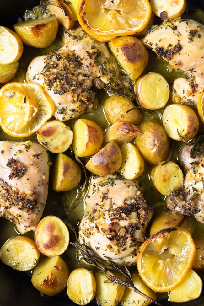 This easy lemon rosemary chicken and potatoes takes two basic dinner ingredients to the next level— all in one pan and on the table in 40 minutes!