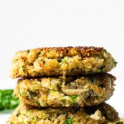 These simple crispy quinoa patties are so versatile and a great meatless options that even meat eaters will love! Make them at the beginning of the week to enjoy for lunches or dinner!