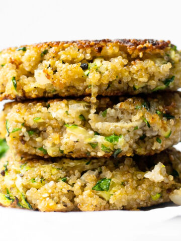 These simple crispy quinoa patties are so versatile and a great meatless option that even meat eaters will love! Make them at the beginning of the week to enjoy for lunches or dinner!