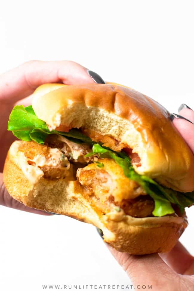 If you're craving a southern classic, you need to make this shrimp po' boy sandwich. The shrimp are extra crispy, tons of flavor from the homemade remoulade sauce, all stuffed in between a brioche bun. Everyone that tried these LOVED them!