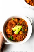 This vegetarian chili is filled with flavor, texture, and the perfect amount of spice. The recipe combines easy canned ingredients with some fresh ingredients that make a one pan meal (or in the slow cooker) that's perfect for the colder months. Even meat eaters loved it too!