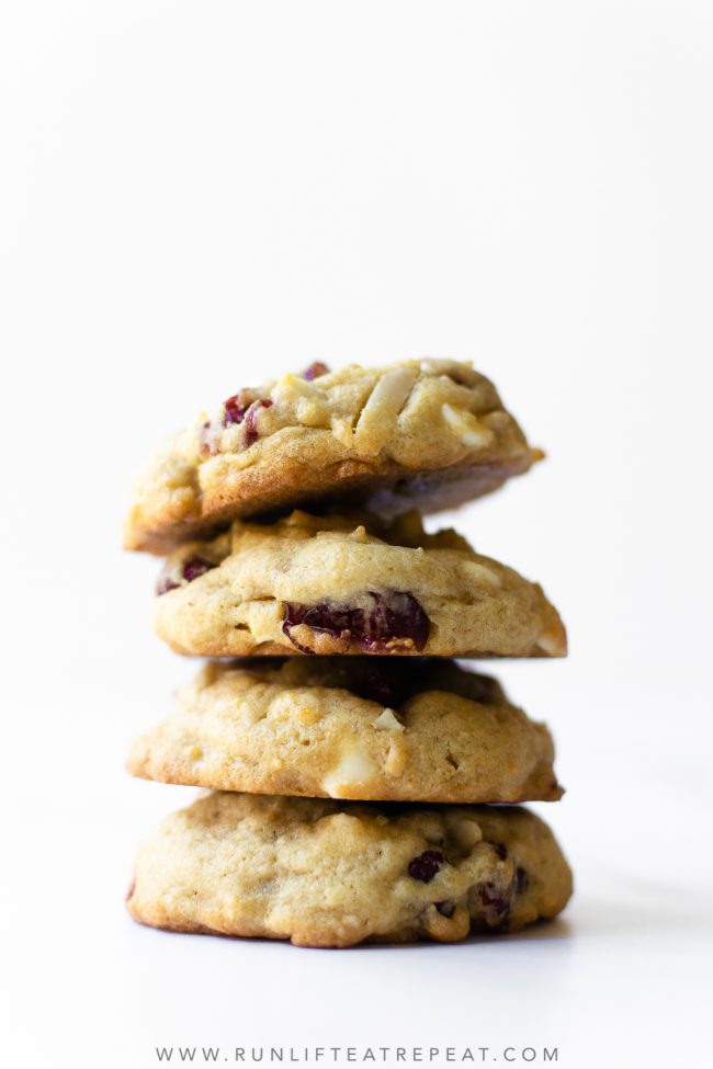 These cranberry almond white chocolate chip cookies are extra chewy and soft, using my go-to cookie base recipe. These are loaded with almonds, dried cranberries, and white chocolate chips. You won't be able to stop at one— get ready to be going back for more!