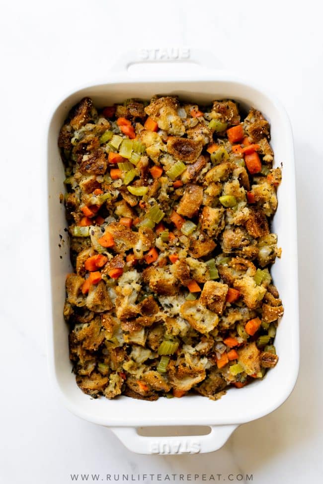 There's no Thanksgiving dish that compares to this homemade stuffing recipe. It's filled with fresh herbs and it's a make-ahead recipe so there's one less dish to worry about the day of!