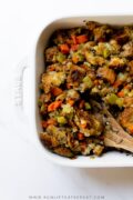There's no Thanksgiving dish that compares to this homemade stuffing recipe. It's filled with fresh herbs and it's a make-ahead recipe so there's one less dish to worry about the day of!