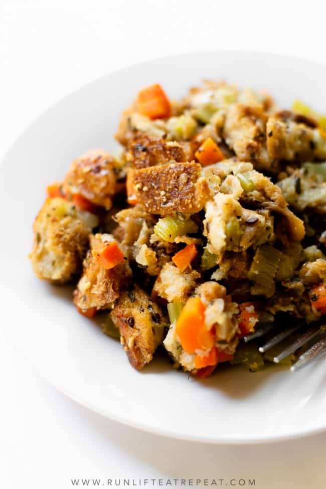 There's no Thanksgiving dish that compares to this homemade stuffing recipe. It's filled with fresh herbs and it's a make-ahead recipe so there's one less dish to worry about the day of!