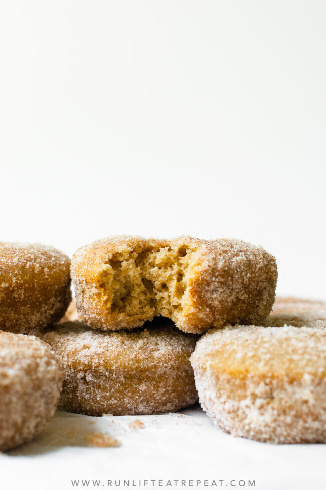 These homemade cinnamon sugar donuts are cakey, dense, perfectly spiced, and baked not fried. These donuts come together quickly and easily— the best recipe for those cold winter weekend mornings!