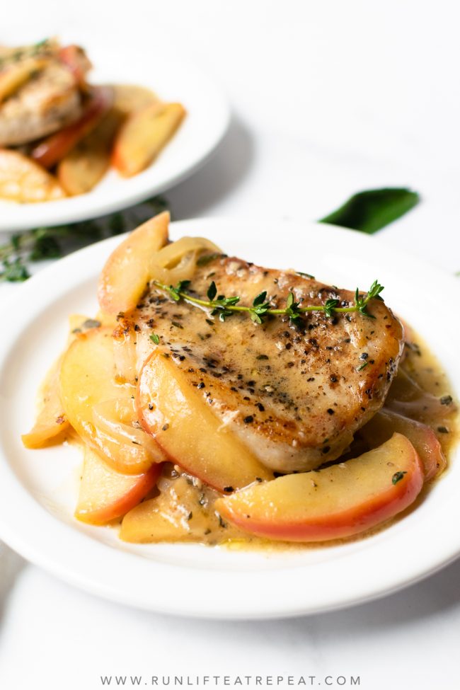 Starting with a simple flavor combination of cinnamon and herbs, this recipe for pork chops with apples is a one pan, 30 minute meal that is completely irresistible. Just wait until you smell it cooking! Truly a favorite.