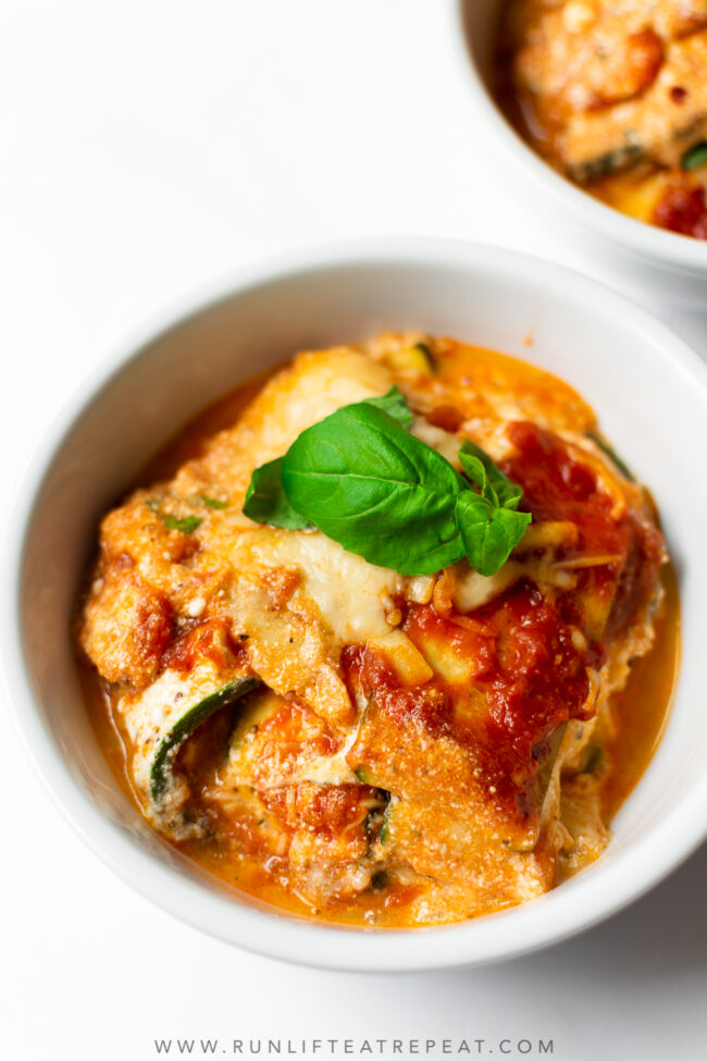 This zucchini lasagna has layers of thinly sliced zucchini, creamy ricotta cheese mixture, shredded cheese, flavorful marinara sauce, and then baked to perfection. This zucchini lasagna recipe is a family favorite and perfect for feeding a crowd!