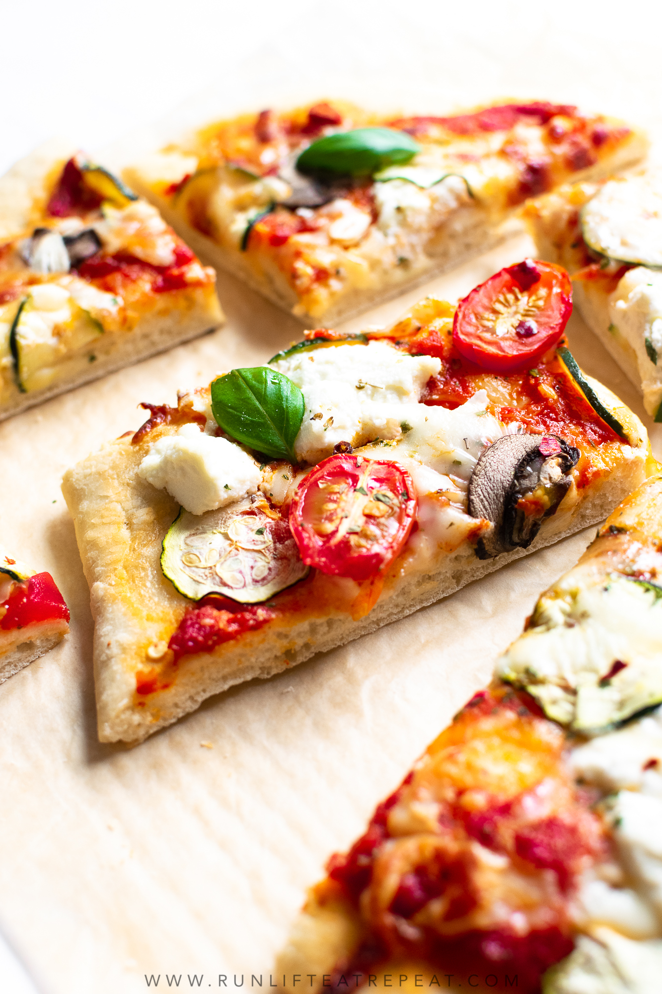 Zucchini, Mushroom & Tomato Herbed Ricotta Flatbread Pizza