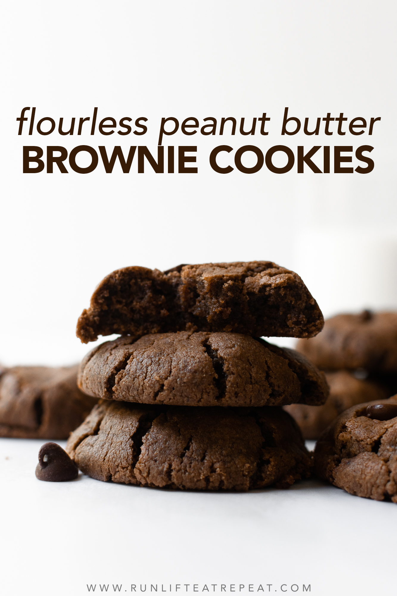 These flourless peanut butter brownie cookies are rich, soft-baked and chewy— that you won't believe that there's no flour or butter! With just 8 ingredients and no chilling, you'll find any excuse to make them. I recommend using mini chocolate chips to pack more into each cookie.