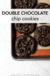 These double chocolate chip cookies are rich and fudgy, incredibly super soft and brownie-like centers, chewy edges, and chocolate chips studded throughout. Easy to throw together, no dough chilling, and just 10 minutes to bake!