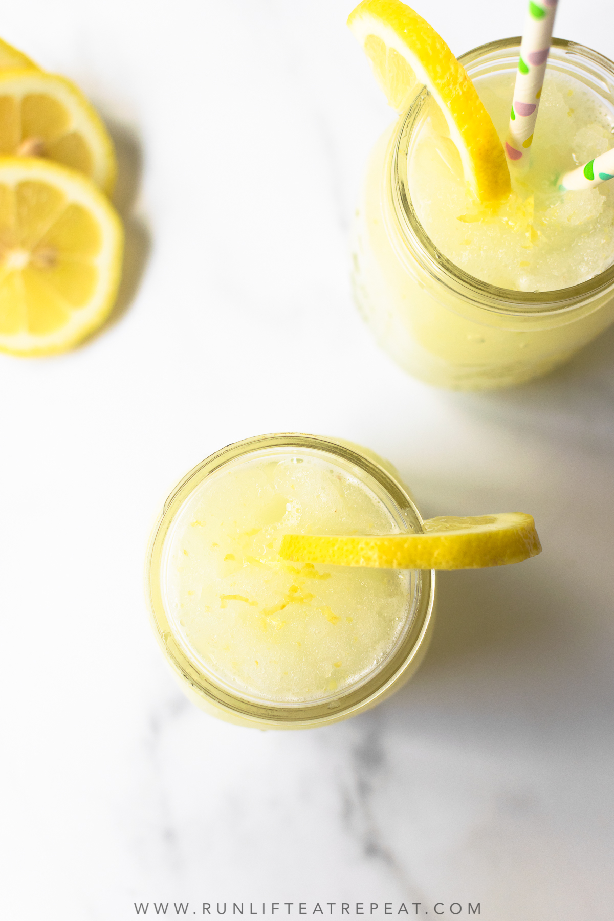 Cold and refreshing, this 5 ingredient frozen lemonade pairs perfectly with a warm sunny day!