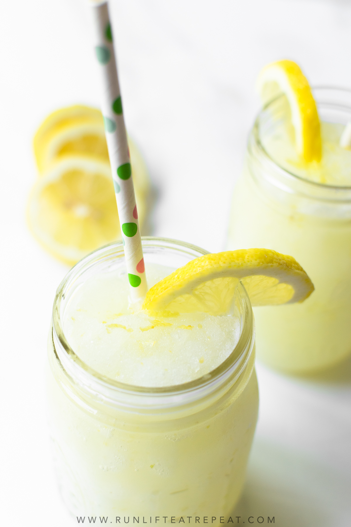 Cold and refreshing, this 5 ingredient frozen lemonade pairs perfectly with a warm sunny day!