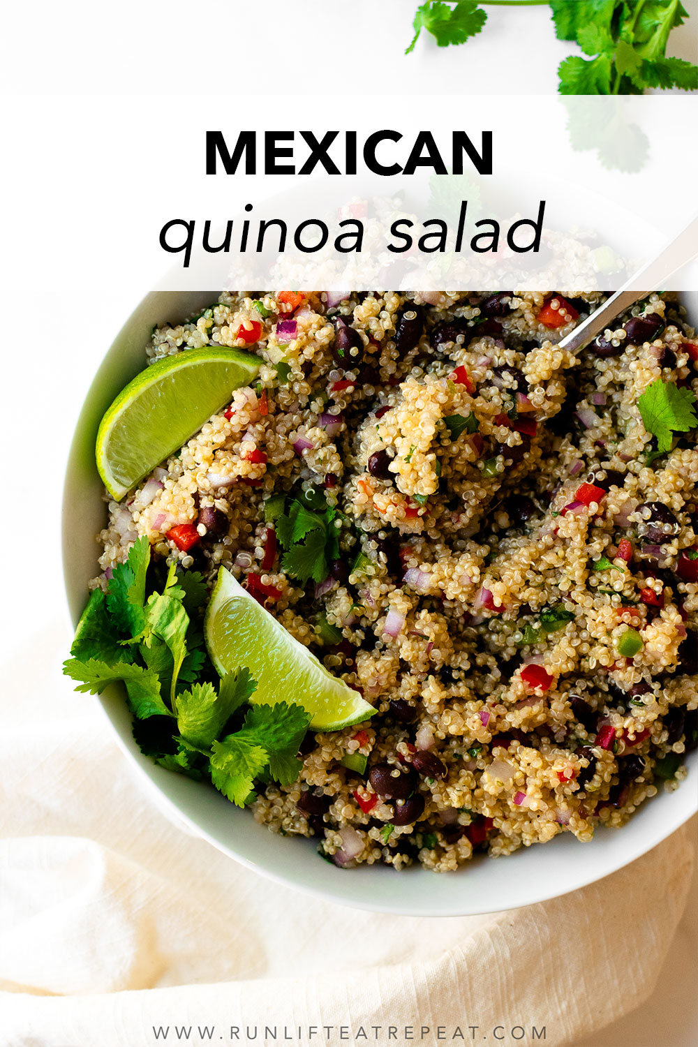 This vibrant and fresh Mexican quinoa salad – essentially a party in a bowl, if you will. Loaded with quinoa, bell peppers, red onions, black beans, and combined with a fresh cilantro lime dressing. This bold flavored dish will enhance any meal.