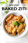 The key to this three cheese baked ziti is the creamy and rich cheese mixture made with shredded mozzarella, ricotta and parmesan cheese. It's all made in just one pan and finished off in the oven for a wonderful textured finish— truly a comfort food and a family favorite!