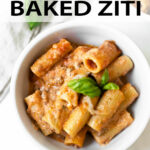 The key to this three cheese baked ziti is the creamy and rich cheese mixture made with shredded mozzarella, ricotta and parmesan cheese. It's all made in just one pan and finished off in the oven for a wonderful textured finish— truly a comfort food and a family favorite!