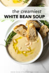 Creamy White Bean Soup is a delicious dish made with potatoes, beans, onions, garlic, broth, spices, and milk. This comforting soup is the perfect weeknight dinner and is ready to eat in just 25 minutes. It's packed with flavor and has a creamy texture that everyone in your family will love.