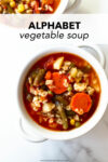 This homemade alphabet vegetable soup recipe is easy, satisfying, hearty, and flavorful. Not only is this soup made in one pot, it keeps perfectly for lunches all week. Use your favorite vegetables and small shaped pasta, like alphabet pasta.