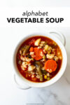 This homemade alphabet vegetable soup recipe is easy, satisfying, hearty, and flavorful. Not only is this soup made in one pot, it keeps perfectly for lunches all week. Use your favorite vegetables and small shaped pasta, like alphabet pasta.