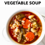 This homemade alphabet vegetable soup recipe is easy, satisfying, hearty, and flavorful. Not only is this soup made in one pot, it keeps perfectly for lunches all week. Use your favorite vegetables and small shaped pasta, like alphabet pasta.