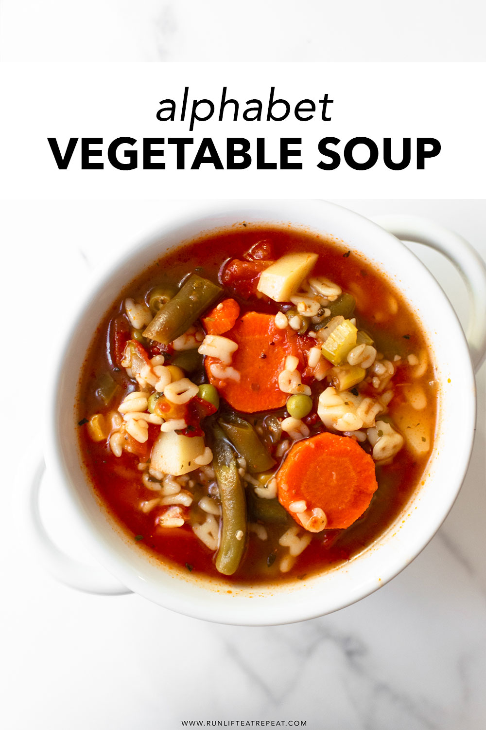This homemade alphabet vegetable soup recipe is easy, satisfying, hearty, and flavorful. Not only is this soup made in one pot, it keeps perfectly for lunches all week. Use your favorite vegetables and small shaped pasta, like alphabet pasta.