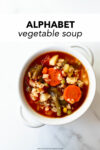 This homemade alphabet vegetable soup recipe is easy, satisfying, hearty, and flavorful. Not only is this soup made in one pot, it keeps perfectly for lunches all week. Use your favorite vegetables and small shaped pasta, like alphabet pasta.