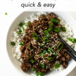 A quick and easy dinner that delivers! This Korean beef recipe, a dish made from pantry ingredients and done in under 25 minutes. Serve over white rice, garnished with sesame seeds for a flavorful meal.