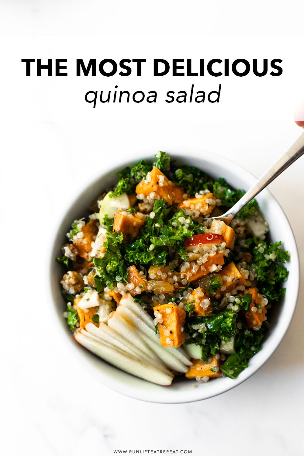 This flavorful sweet potato apple kale and quinoa salad proves that salads don't have to be bland. Loaded with flavor from fresh ingredients – it makes for a satisfying lunch or quick dinner!