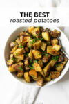 These oven roasted potatoes are tender and buttery on the inside and perfectly crispy on the outside. Tossed together with olive oil, whole grain mustard, garlic, salt, and pepper and baked at a high temperature— these potatoes will be the star of show!